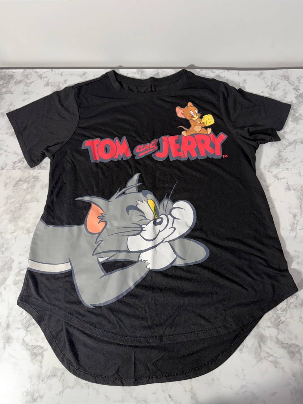 Tom and Jerry Graphic Tee Black XXL Cartoon Shirt